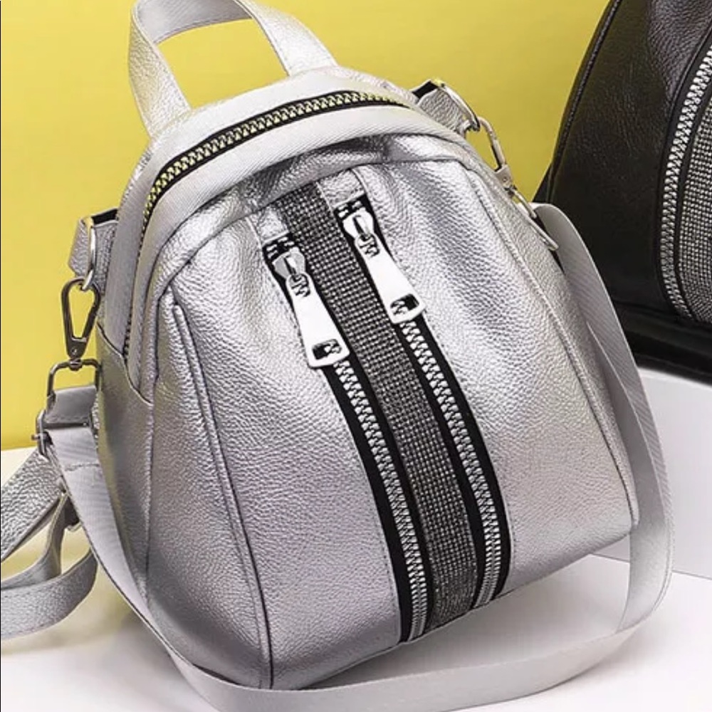 Silver backpack.